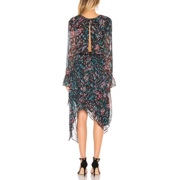 IRO Blank Dress Black Floral Print Asymmetric Chiffon Long Sleeves SZ 10 US - Picture 4 of 8